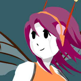 A colorful depiction of a stylized honeybee, in profile view.